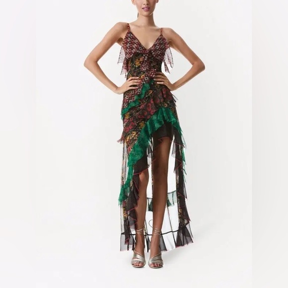 LIKE NEW ALICE + OLIVIA Laverne Asymmetric Ruffled Dress 0-2 Extra Small Floral - Picture 3 of 13